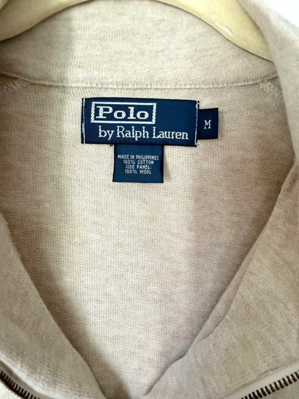 Polo Ralph Lauren Oatmeal/Beige Cotton Wool Blend Quarter Zip Pullover Mens Size